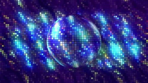 A disco ball made of small squares of blue color