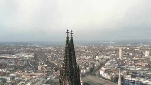 Top of Tall and Decorated Gothic Style Towers of Cathedral Church of Saint Peter