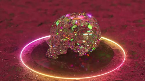 Diamond Skull Shines on a Black Background
