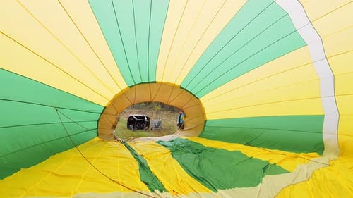 Inside a Colorful Hot Air Balloon on Ground