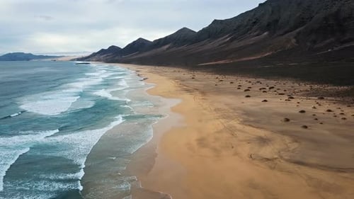 Flight Over Desert Beach on Fuerteventura Spain