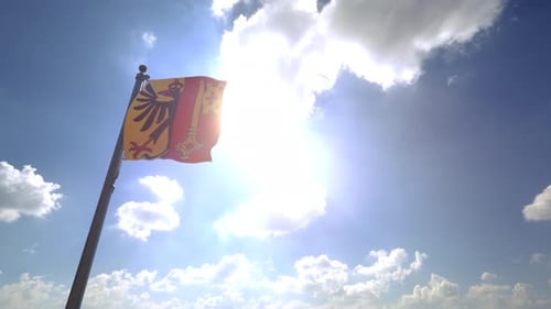 Drapeau de la ville de Genève sur un mât V4 - 4K