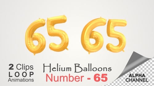 Animated Golden Number 65 Balloon for Celebrations