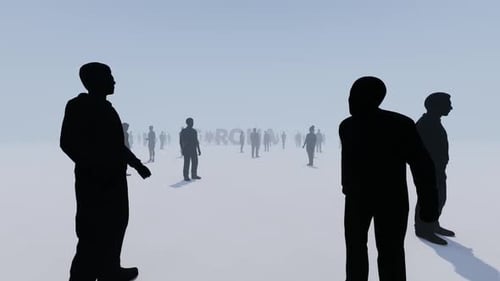 Silhouettes of People and Red Corona Virus Text Reveal