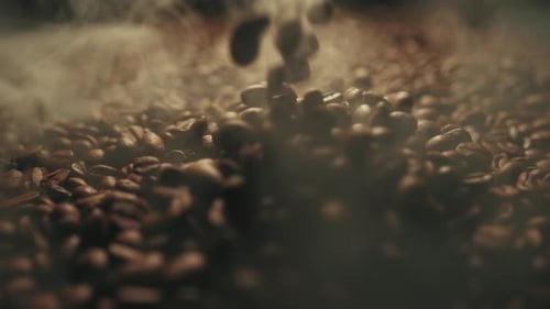 Steaming Roasted Coffee Beans in Macro Shot