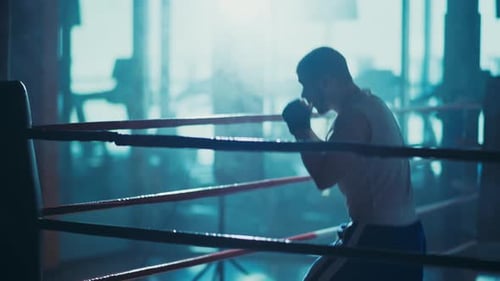 Boxer Practicing in a Boxing Ring