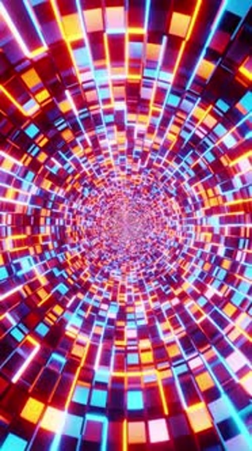 Flying into tunnel, sci-fi spaceship corridor. Vertical futuristic technology abstract seamless for