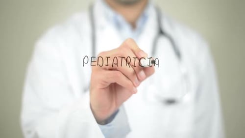 Pediatrician, Doctor Writing on Transparent Screen