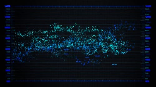 Advanced futuristic graphic interface. Displays abstract diagrams and charts.