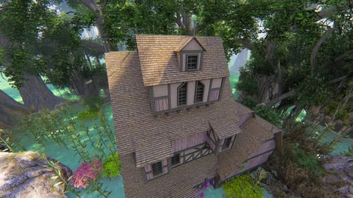 Fantasy House in Enchanted Forest Camera Fly-Around Animation
