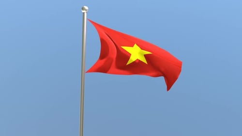 Realistic Vietnam Flag Waving Against Clear Blue Sky