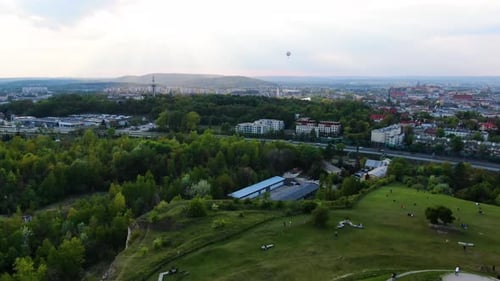 Liban quarry, Krakus Mound and aerial panorama of Cracow, Krakow, Poland, Polska