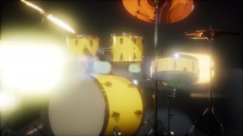 Dramatic Light Rays Illuminate Drum Kit on Stage for Music Performance