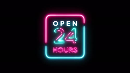Open 24 Hours Neon Sign Animation