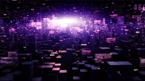 Futuristic Digital Data Network City Background Animation