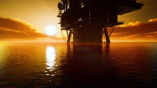 Silhouette of Offshore Oil Drilling Rig
