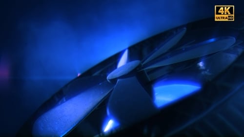 Fan Turbine Rotating With Light Blue And Smoke 2