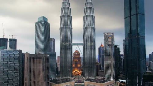 Kuala Lumpur Cityscape Rain at Sunset Timelapse Skyscrapers Panorama