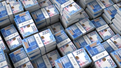 Russian Ruble 2000 Banknotes Stacks Loop Animation