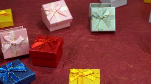 Festive Gift Boxes with Bows and Red Heart