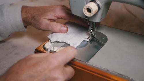Sewing Machine Crafting White Cloth Face Mask