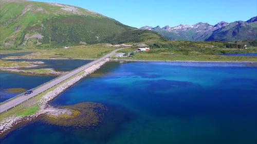 Scenic road on Lofoten islands in Norway