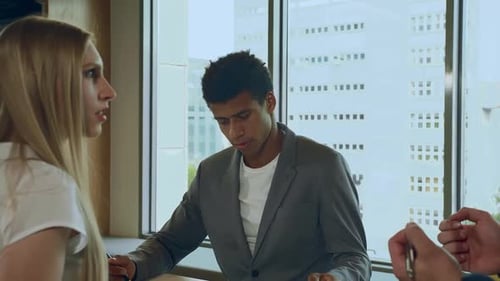 Communicating Diverse Office Workers. Woman in Multiethnic Team of Colleagues Having Conversation