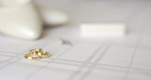 Close-Up of Wedding Rings and Bridal Shoes