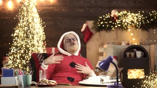 Man in Santa Suit Rapping at Christmas
