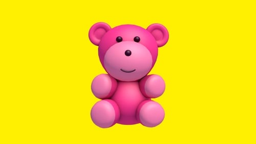Pink Teddy Bear Cute 3D Animated Character Rotation