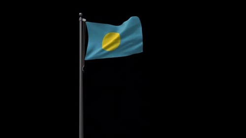 Waving Flag of Palau on a Pole