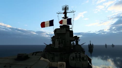 Navire de guerre français face à des navires de guerre ennemis