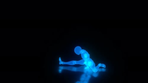 Tanzende blau leuchtende Figur auf einem schwarzen isolierten Hintergrund