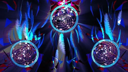 Glowing Dreamcatchers with Falling Feathers and Geometric Elements Animation