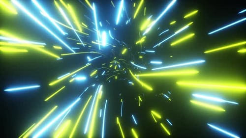 Flying in an Abstract Bright Neon Technology Tunnel