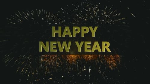 Happy New Year Golden Text Reveal with Fireworks