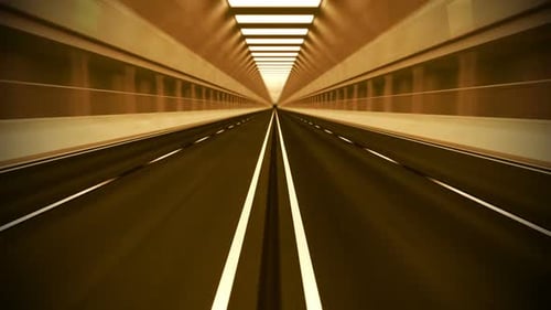 Loopable 3d animation of a dark, empty tunnel with the two-lane highway.
