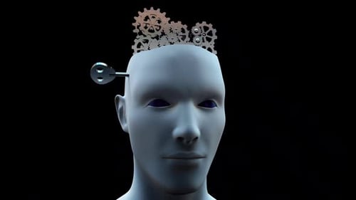 Mechanical Human Head with Spinning Gears and Winding Key