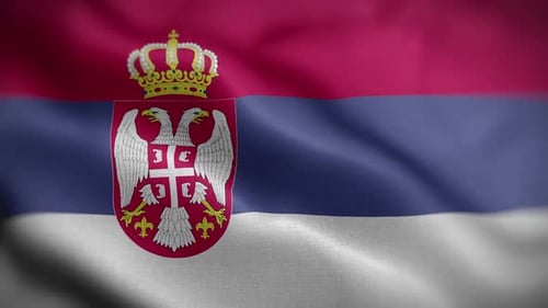 Serbian Flag Waving Loop with National Coat of Arms