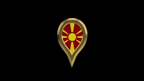 Golden 3D Map Pin with North Macedonia Flag Loop Animation
