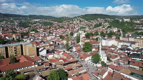 Aerial View of European City on a Sunny Day