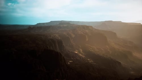 Aerial Flyover of Arid Mountain Canyon Landscape