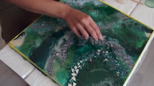 Abstract Art Creation on Canvas with Spatula