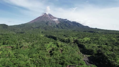 Aerial View of Volcano Surrounded by Green Forest