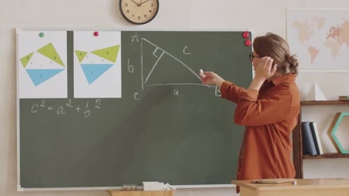 Female Teacher Explaining School Lesson at Camera