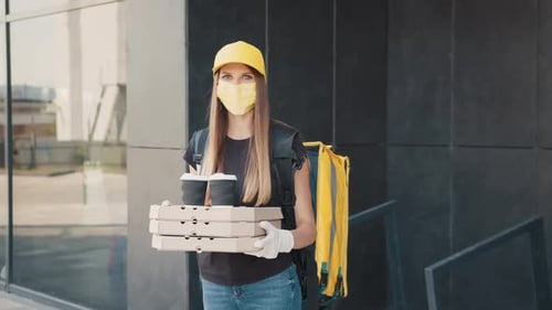 Health Protection Safety and Pandemic Concept Delivery Woman in Face Protective