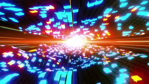 Abstract Neon Grid Tunnel Moving Towards Light