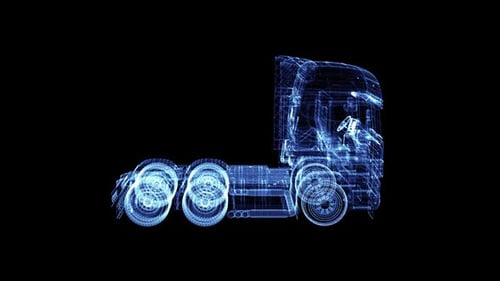 Futuristic Wireframe Truck Hologram Rotating Loop