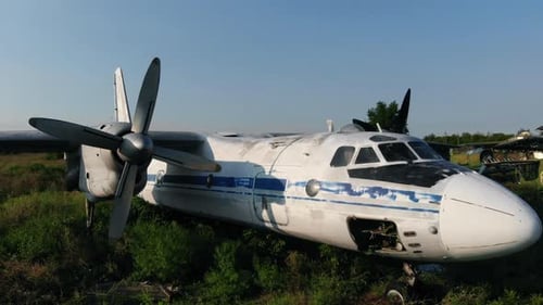 AN24 Cargo Airplane Stands Near AN2 Aircraft on Field
