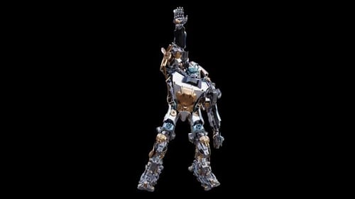 Futuristic Metallic Robot Dancing on Alpha Channel